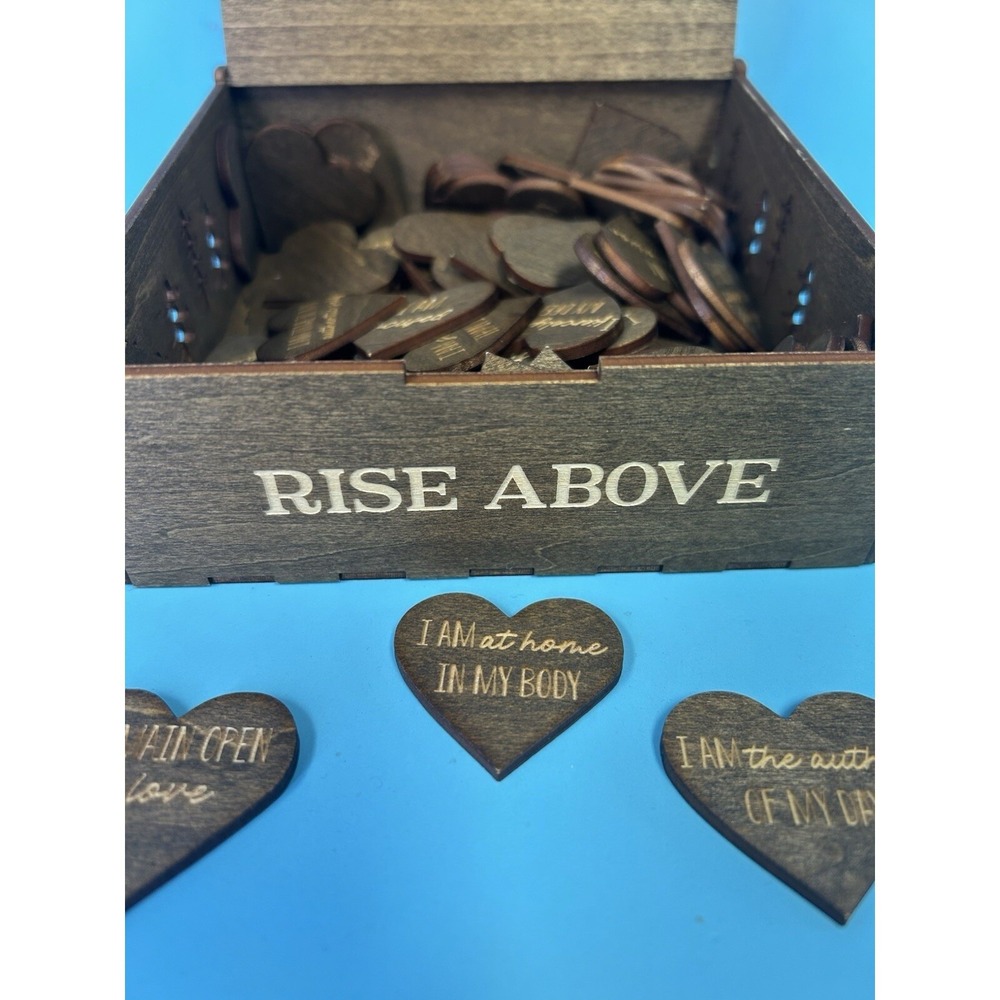 Positive Affirmations Box - Mountain Theme Wood Box w/ 72 Unique Message Hearts